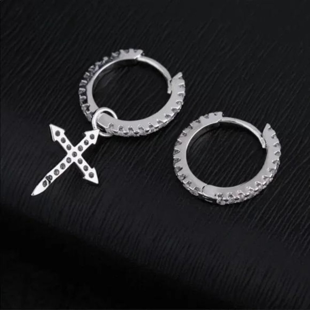 925 STERLING SILVER PENDANT CROSS EARRINGS, NICE EARRINGS, CUTE EARRINGS - Picture 5 of 5
